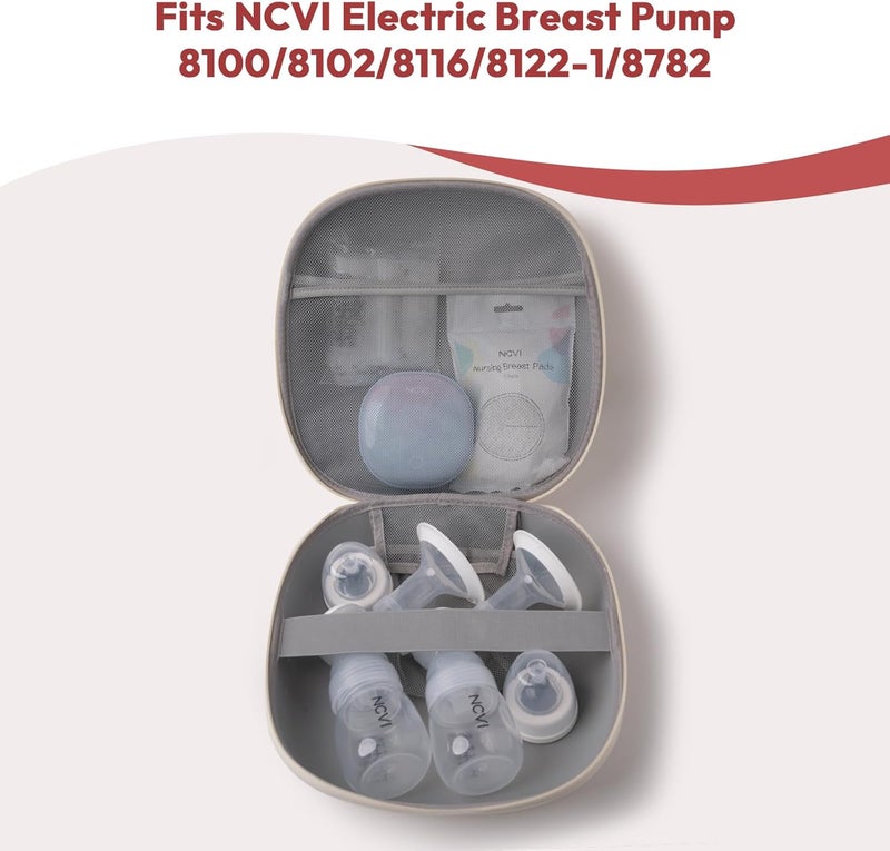 NCVI Breast Pump Carrying Case for Pump Parts and Bottles, Portable Wearable Pump Travel Bag Organizer for Working Moms, Durability Hard Shell, Interior with 3 Compartments through Mesh Bag, Beige - Image 2